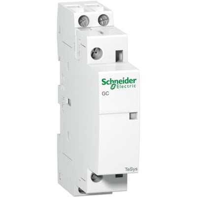 Schneider Electric modulkontaktor 2P, 25A, 220V/60HZ GC serie, vist på hvid baggrund.