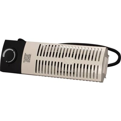 Frico FML 300W frostvagt med 1,2 meter ledning og sort drejeknap til termostatjustering, vist vandret.