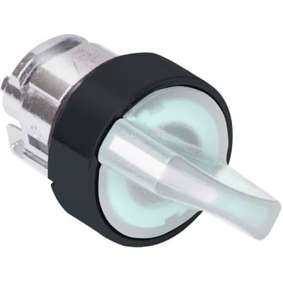 Schneider Electric ZB5AK1313 drejegreb i hvid plast med 3 faste positioner og klar betjeningsgreb, set fra siden.