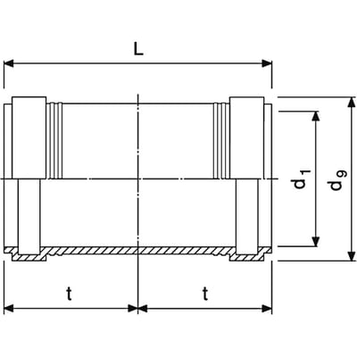 Teknisk tegning af Nicoll Friaphon Ø78 mm skydemuffe med dimensioner vist.