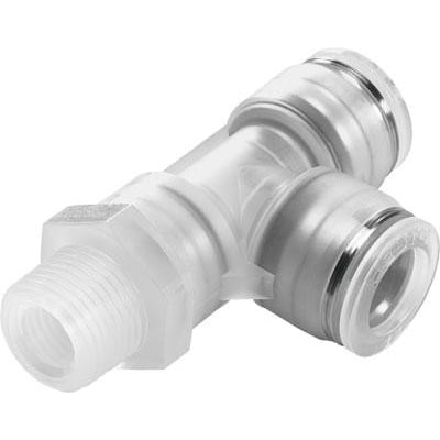 Festo vinkel-forskruning indstik NPQP-LQ-R14-Q10-FD-P10 er en standard L-fitting med 5,8 mm nominel størrelse, fremstillet i klar plast.