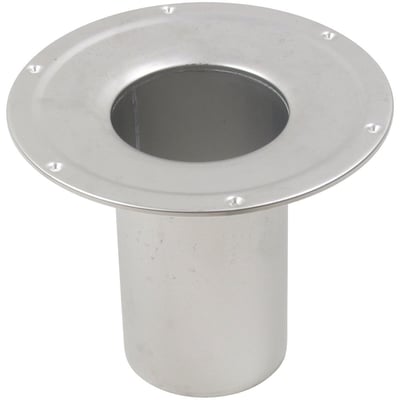 Blücher forlænget overdel til gulvafløb i rustfrit stål AISI 304, viser den brede flange med boltehuller og den cylindriske forlængelse.