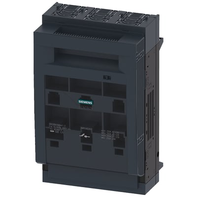 Siemens SENTRON sikringsafbryder 3NP1, 3-polet NH1, 250 A med grå kabinet og tydeligt Siemens logo på mørk baggrund.