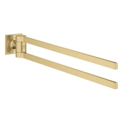 Grohe Allure New dobbelt håndklædestang i børstet Cool Sunrise med to drejelige arme, set skråt fra siden.