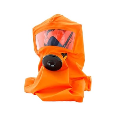 Orange beskyttelseshætte Sundström Safety SR345 med klart visir og rund tilslutning foran.