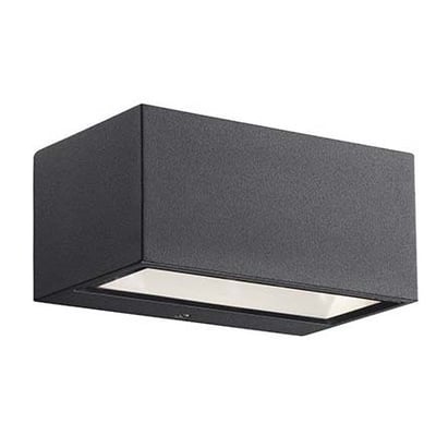 Detaljebillede af Nordlux Nene væglampen i sort metal med integreret, klar glasdiffuser.