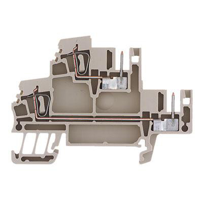 Weidmüller pluggable terminal med spændeklemme, mørk beige, til 2,5 mm2 ledere og 24 A, med 2 tilslutninger mærket 'N'.