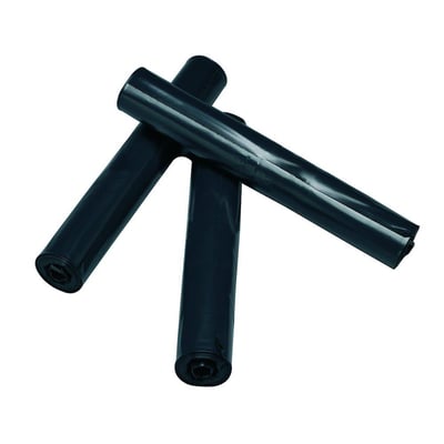 Tre sorte affaldssække på rulle, hver med dimensioner på 75x115 cm og 50 my tykkelse, lavet af LDPE materiale.