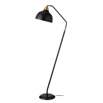 Superliving Urban gulvlampe i mat sort metal med drejeled og messing top, vist på hvid baggrund.