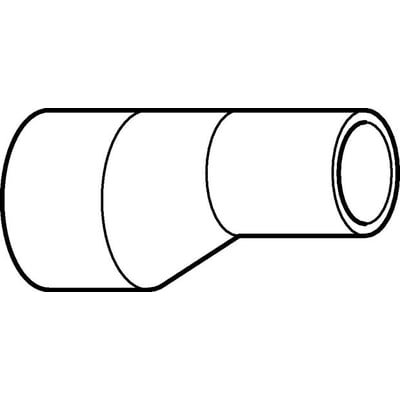 Skematisk tegning af Geberit excentrisk reduktion til afløb, sort PEH, 250 til 200 mm diameter.