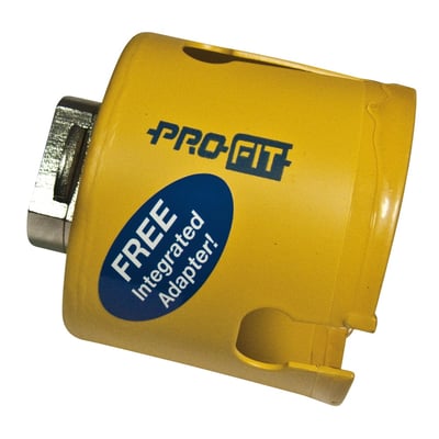 Wareco ProFit Multi Purpose HM hulsav i gul farve med 82 mm diameter og integreret adapter, med tekst 'FREE Integrated Adapter!'.