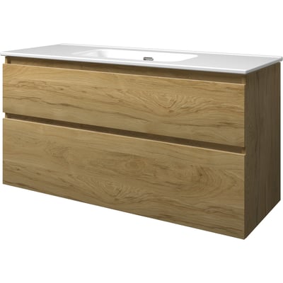 Sanibell Proline møbelsæt med to skuffer i ideal eg, 121x46 cm, med integreret greb og melamin overflade.