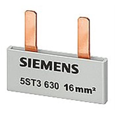 Siemens PIN samleskinne 5ST3 630 til 16mm² med 9 tilslutninger og kobberstifter, vist på hvid baggrund.