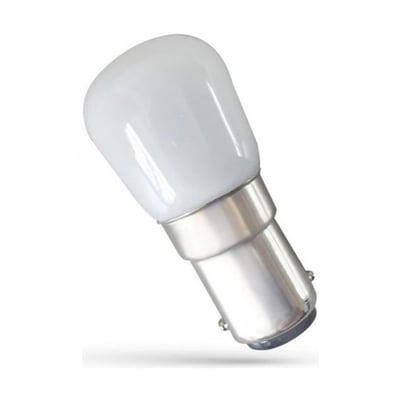 SpectrumLED T26 LED-pære med opalhvidt hoved og BA15D-fatning, 1,5 W og neutralt hvidt lys på 4000 K.