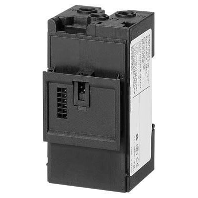 Siemens Simocode I-måling tilbehørsmodul for 2,4-25A strømregistrering, 45mm bredde, med gennemstikomformer og label.