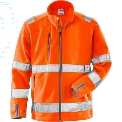 Kansas Hi-Vis fleecejakke i str. 2XL, orange, med lynlås, refleksstriber og mobillomme, godkendt iht. EN ISO20471.