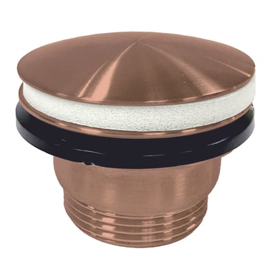 LAVABO push-open bundventil i kobber med rund trykplade og synlig sort og lys tætningsring, 63 mm.