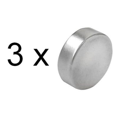 Helmuth A. Jensen råmagnet i NDFEB-materiale med målene Ø15x3,0mm, vist sammen med teksten '3 X' på hvid baggrund.