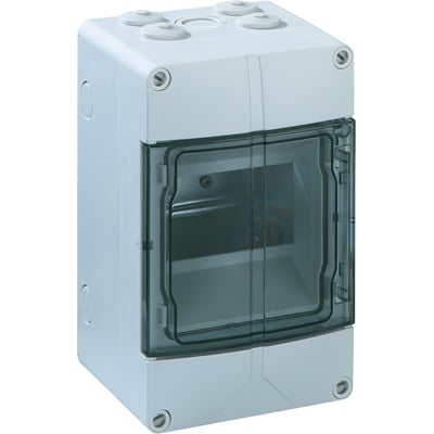 Spelsberg gruppetavle AKI05 med synlige skruer og kabelindføringer i toppen og siderne, 5 modul.