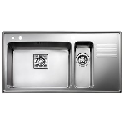 Intra Juvel Frame97SXH køkkenvask i rustfrit stål, vist ovenfra uden armatur, med tydelige kummer og afløbsbakke.