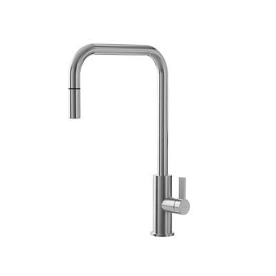 Lavabo Alkymist 588 RS Square køkkenarmatur i børstet rustfrit stål med høj U-tud, udtræk og 1-grebsbetjening.