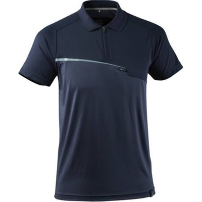 Mascot poloshirt 17283-945 i mørk marine, str. XL, med lynlås i halsen og skrå lynlåslomme.