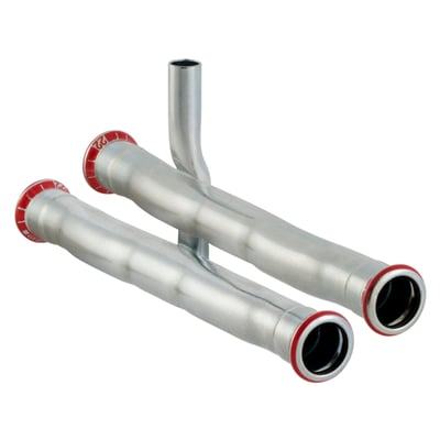 Geberit Mapress fordeler FZ i 18x15 mm dimension, med skinnende metaloverflade og røde markeringer på tilslutninger.