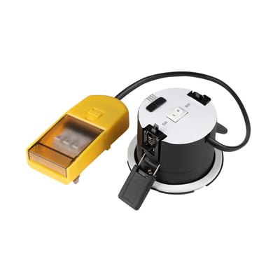 Bagside af SLV Universal Downlight DL med 7W, der viser ledningsføring og justeringsmuligheder for lysstyrke.