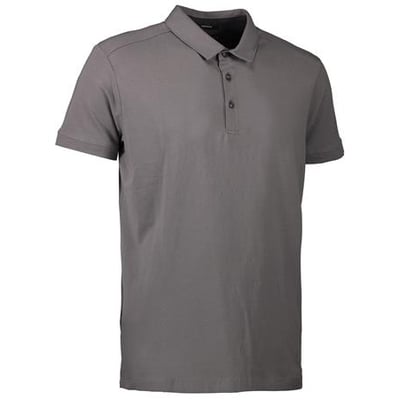 ID Identity business polo i silver grey, størrelse L, lavet af single jersey stretch med skjortekrave og tofarvede knapper.