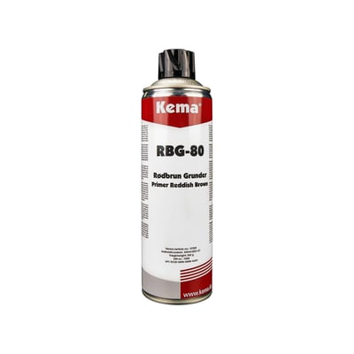 Frontbillede af Kema RBG-80 spraydåse med rødbrun grunder, 500ml, isoleret på hvid baggrund.