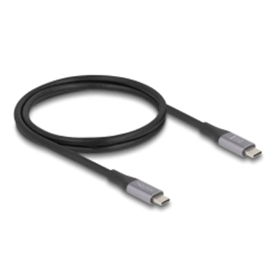 DeLock USB 40 Gbps kabel, 1 meter langt, med USB-C han til han stik i sort og grå metal.