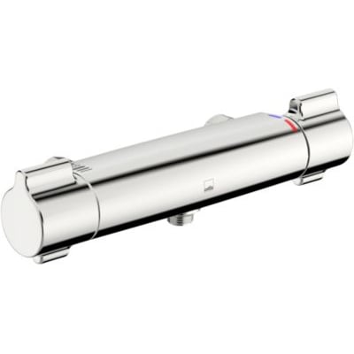 Oras Clinica bruserarmatur med 2 greb i blank krom finish af messing, med centerafstand på 150 mm og synlig termostatindikator.