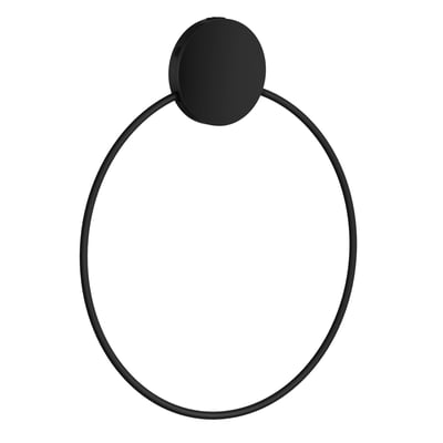 Beslagboden håndklædering i matsort med rund ring og rund, selvklæbende vægplade.