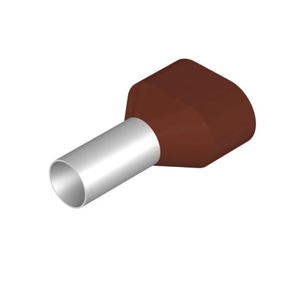 Weidmüller twin terminalrør i brun farve, vist med metalcylinder og konisk plastikkrave.