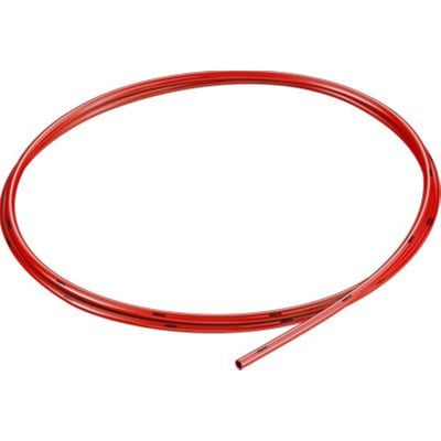 Festo trykluftslange PUN 8X1,25 i klar rød farve, med synlig logo og målmarkeringer langs slangen.