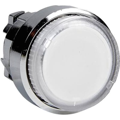 Schneider Electric Harmony style 4 lampetrykhoved, type ZB4BW17, med en hvid, rund trykflade og kromkant.