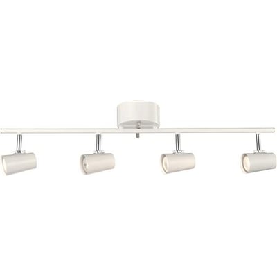 Hvid Basic track 4-spot loftlampe med fire justerbare spots på en lige skinne, set forfra.
