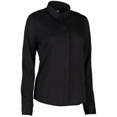 Seven Seas dame jersey skjorte i sort, størrelse 2XL, med knaplukning og button-down krave.