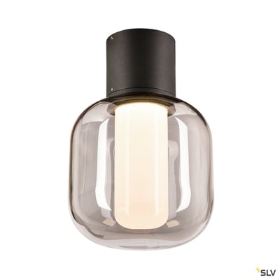 SLV OVALISK loftlampe i antracit med afrundet, klart glas og integreret LED til udendørs brug.
