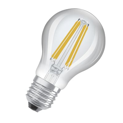 Ledvance LED standard filament lyskilde med E27 sokkel, klar glas og synlige filamenter, der giver varmt lys.