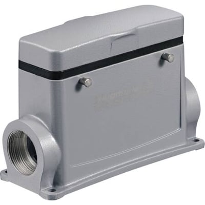 Weidmüller HDC Industristik Sokkelhus str. 8 i grå aluminium med 1xPG29 gevind, 2 bøjler og låg.