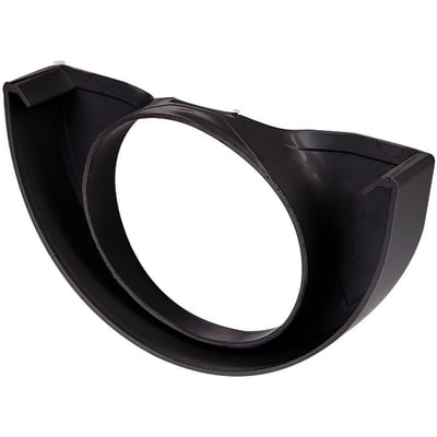 Plastmo endebund med hul til tagrende, 11 tommer og 75 mm, set fra bagsiden med den mørke inderside synlig.