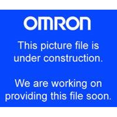 Omron endestop D4E-1G20N, slank forseglet med skrueterminal og rullehåndtag, instruktionstekst på blå baggrund.