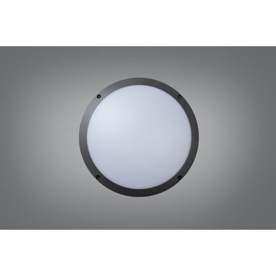 Ragner rundt vægarmatur med 13,2W LED, CCT-funktion og mikrobølgesensor. Lampen er udført i mørkegrå pulverlakeret aluminium med en opal polycarbonat skærm.