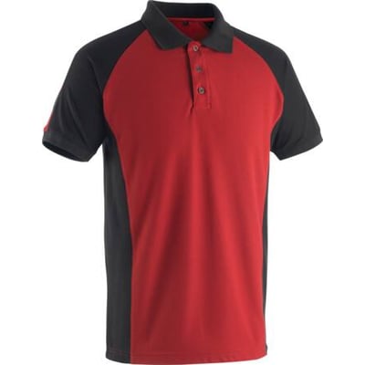 Mascot Bottrup polo shirt i rød og sort, str. S, med stående krave og stolpelukning med knapper.