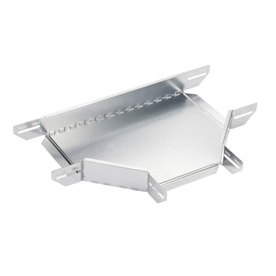 Wibe fladt T-stykke til gitterbakker, 110Hx200x1mm FZS C2, fremstillet af galvaniseret stål med præcise samlinger og monteringshuller.