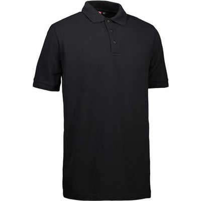 ID Identity sort poloshirt i størrelse 2XL, klassisk design uden brystlomme og med knaplukning.