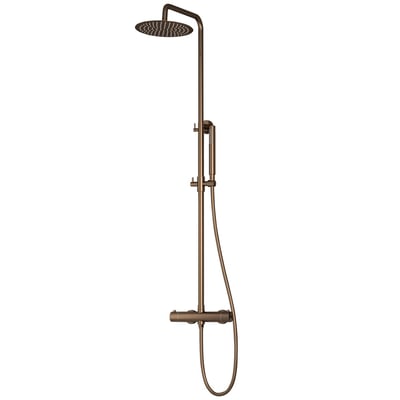 Lavabo Argo RS komplet brusesystem i PVD kobber, med rund Ø250 mm hovedbruser og stick håndbruser.