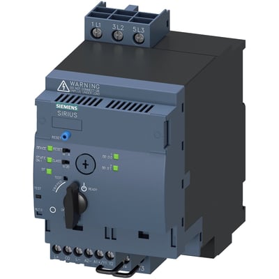 Siemens SIRIUS compact starter, reverserende starter, 690V, 24V DC, 1-4A, IP20, med skruetilslutning og reset-knap.