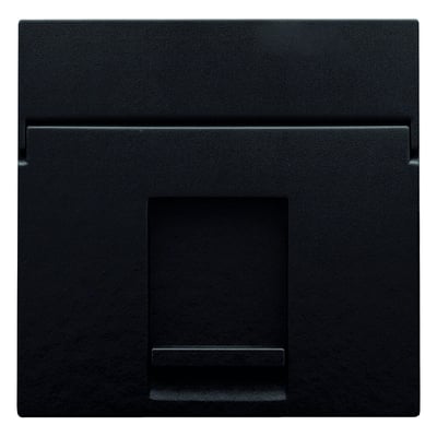 Niko afdækning til dataudtag med én RJ45 port, piano black coated finish og integreret låge.